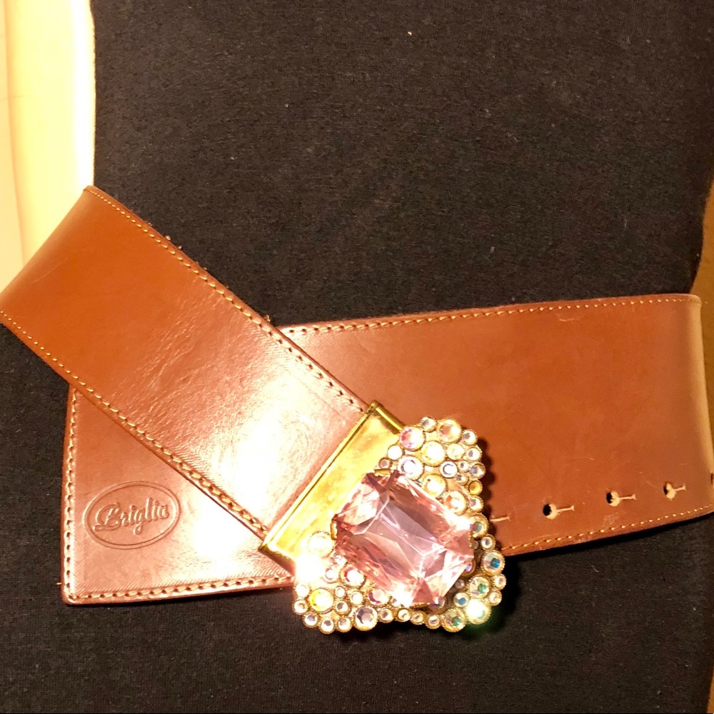 Luigi Briglia Italian Leather Rhinestone Belt